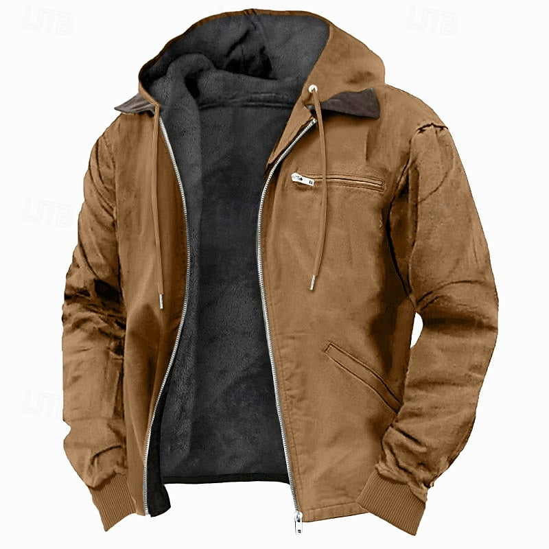 Hooded Zip Jacket with Fleece Lining and Hand Pockets, Adjustable Hood