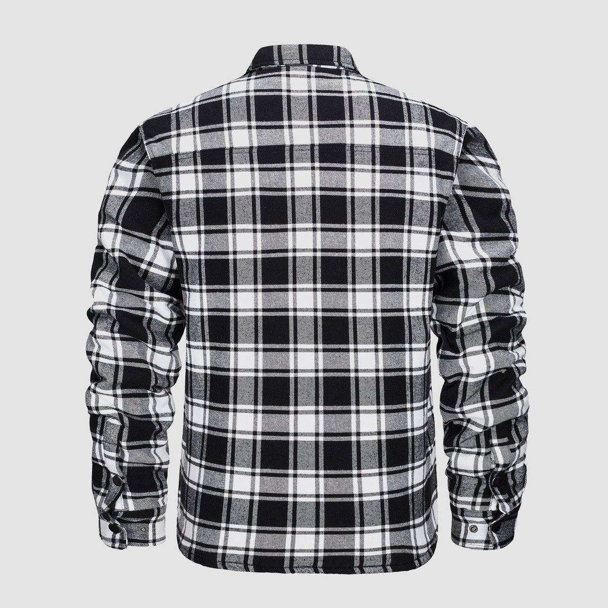 Mens Button-Up Flannel Jacket with Stand Collar and Long Sleeves