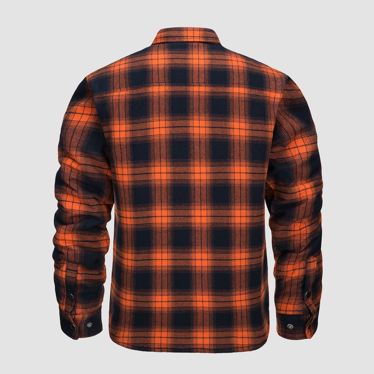 Mens Button-Up Flannel Jacket with Stand Collar and Long Sleeves