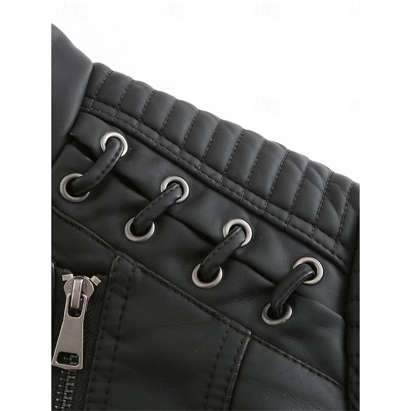 Tailored Biker Jacket with Front Zip and Structured Silhouette for Fall Winter