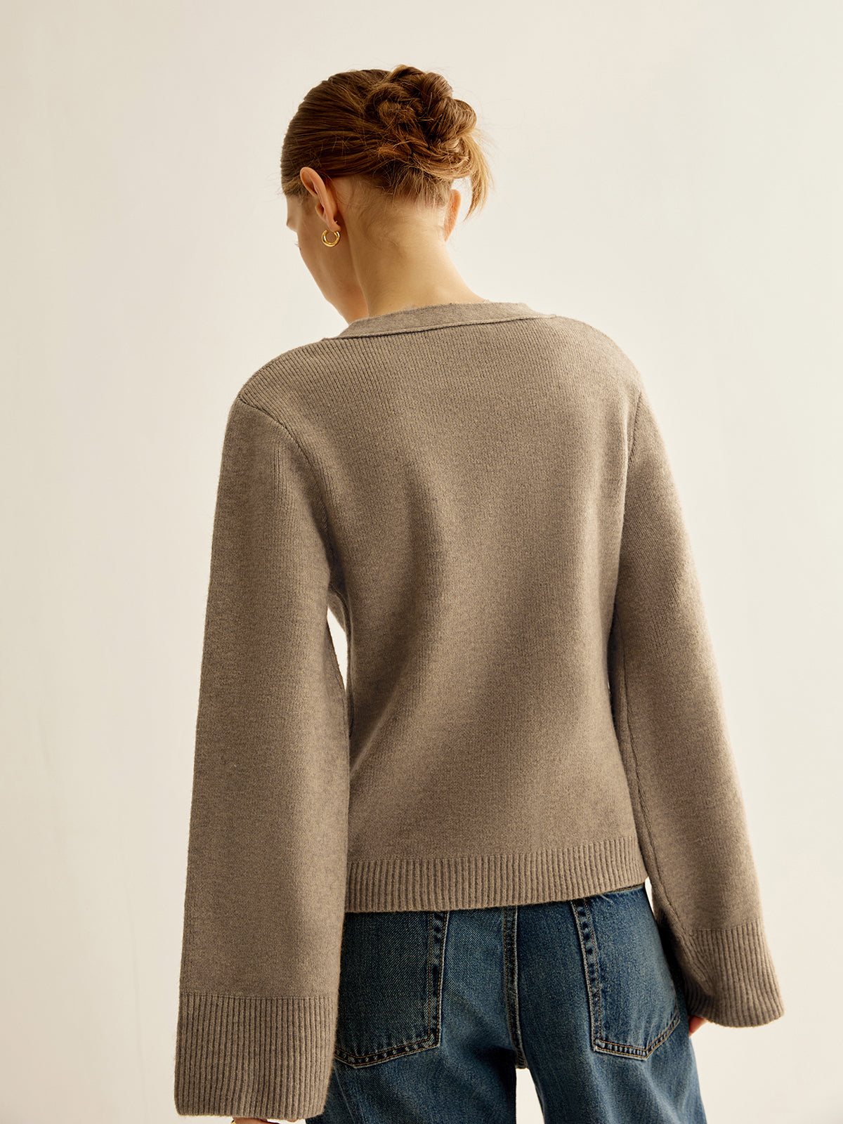 Knit Button Cardigan with V-Neck and Regular Fit