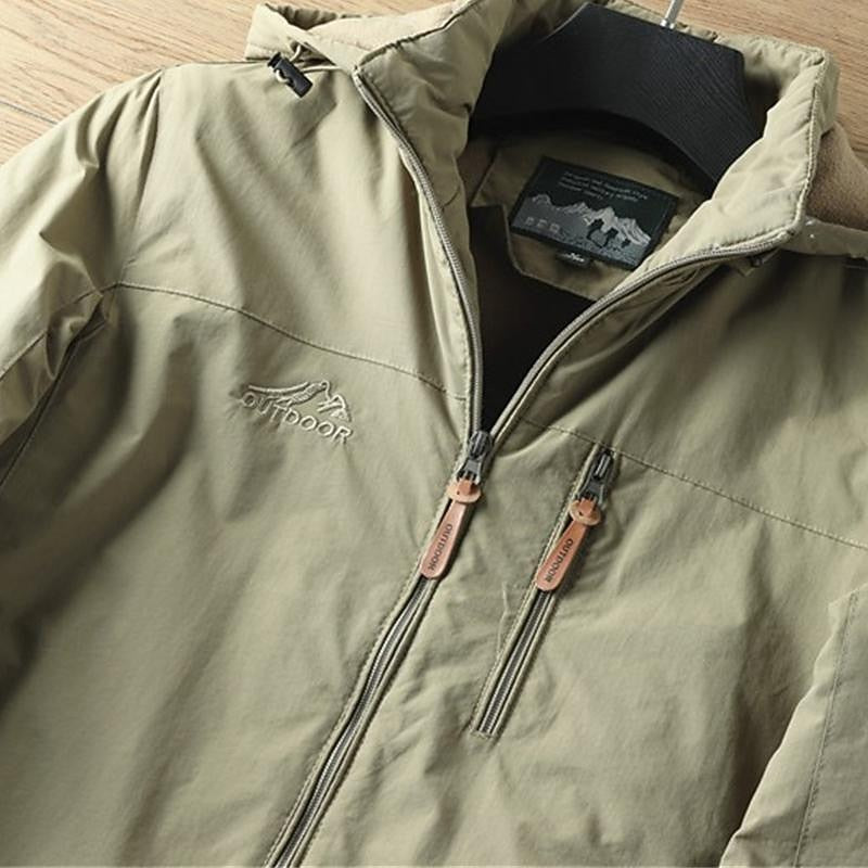 Hooded Jacket with Lined Interior and Adjustable Drawstring Hood, Wind Resistant Shell
