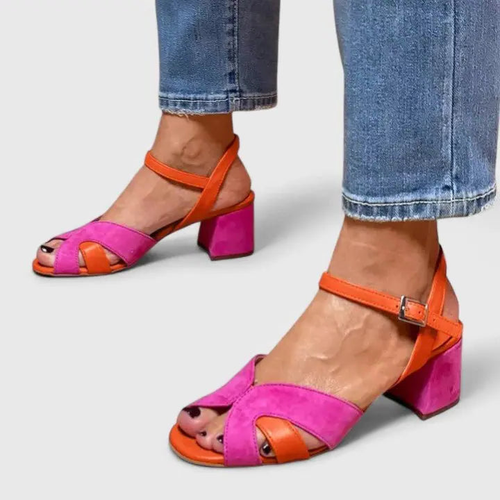 Women's orthopedic block heel sandals with comfortable ankle strap, perfect for everyday summer wear.