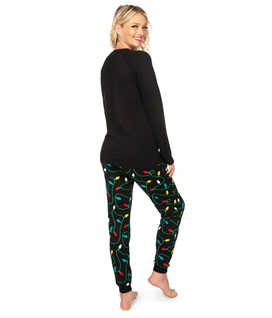 Women's Two-Piece Pajama Set with Fairy Light Print and Festive Chest Graphics