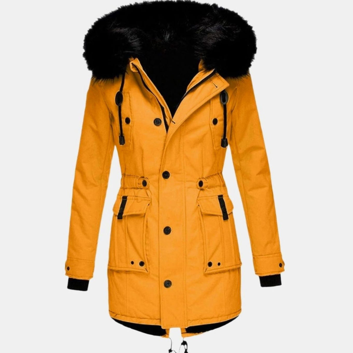 Women's Thick Faux Fur Hooded Drawstring Parka Coat - Gold