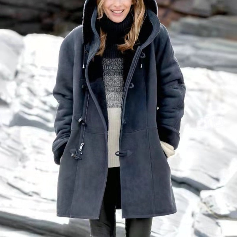 Hooded Button Coat with Insulating Fabric and Regular Fit for Winter