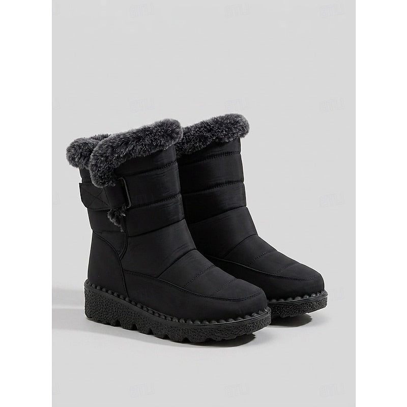 Winter Snow Boots with Plush Lining and Deep Tread Sole, Side Fastening