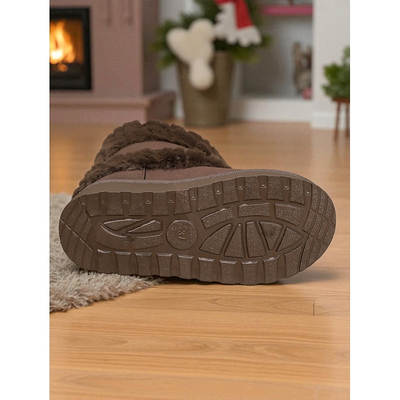 Womens Ankle Snow Boots with Fur Trim and Grip Sole With Plush Lined