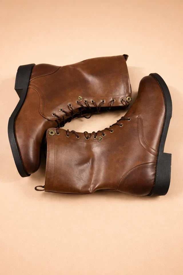 Convertible Lace-Up Ankle Boots with Folding Cuff and Treaded Grip Sole