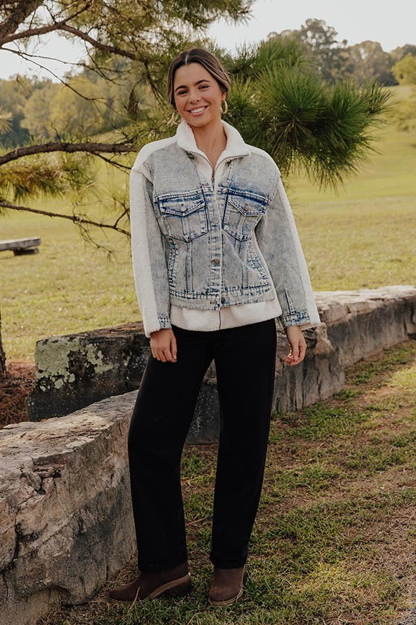 Cream Sherpa Fleece Zip Up Moto Jacket with Buckle Collar Details