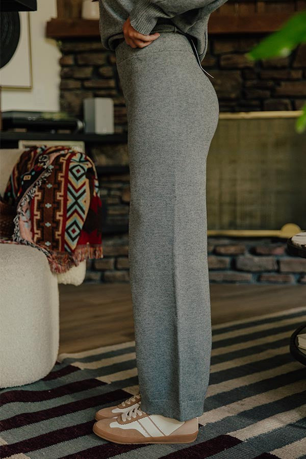 High Waisted Wide Leg Knit Lounge Pants with Elastic Ribbed Waistband