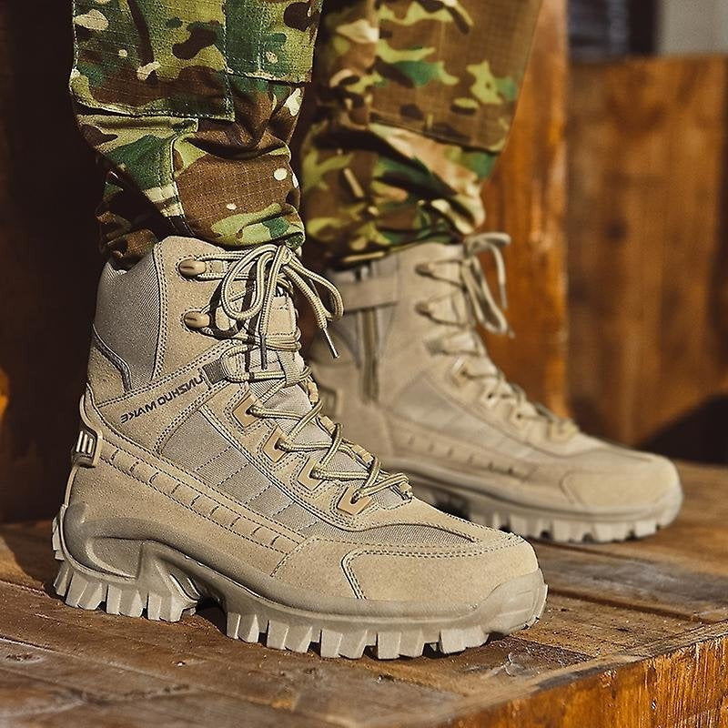 Durable Lace Up High Top Outdoor Combat Boots with Rugged Rubber Soles