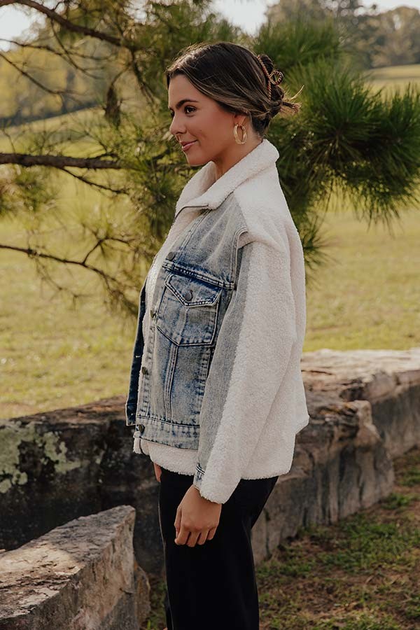Cream Sherpa Fleece Zip Up Moto Jacket with Buckle Collar Details