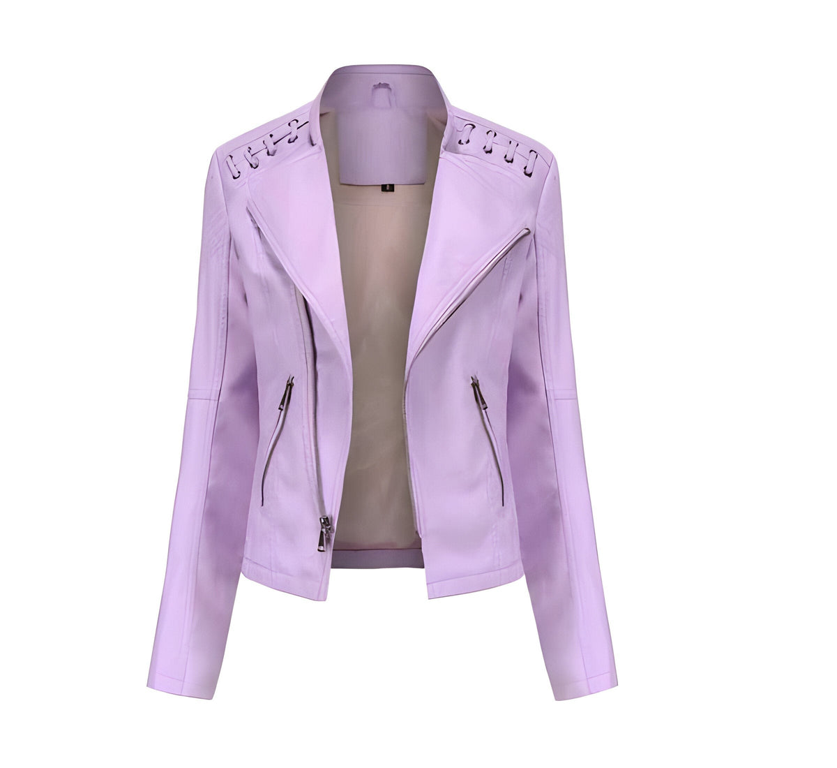 Classic Lambskin Leather Jacket for Women with Full Zip Closure and Pockets