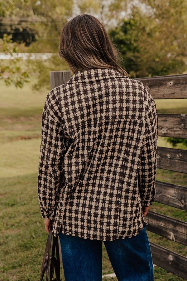 Checkered Button Front Crop Jacket with Collar and Long Sleeves