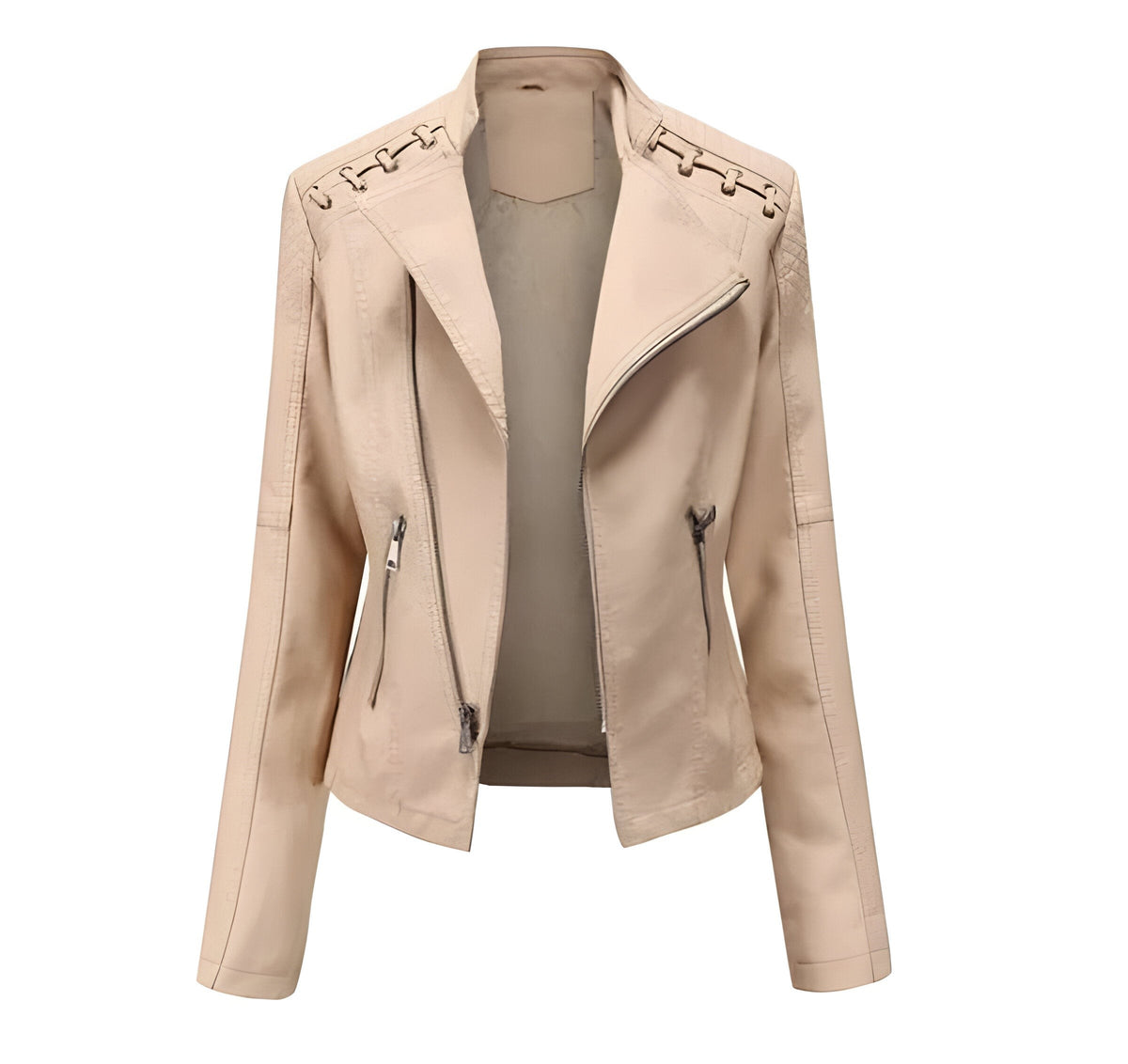 Classic Lambskin Leather Jacket for Women with Full Zip Closure and Pockets