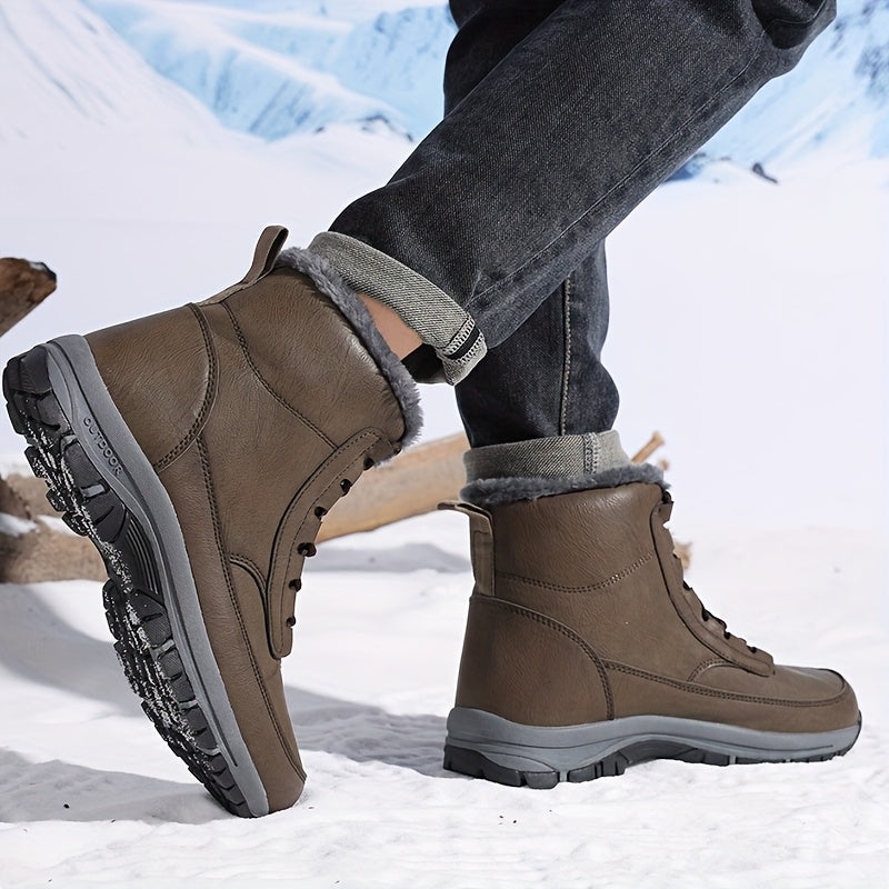 Winter Trail Boots with Plush Lining and Deep Tread Sole, Above Ankle Lace Up