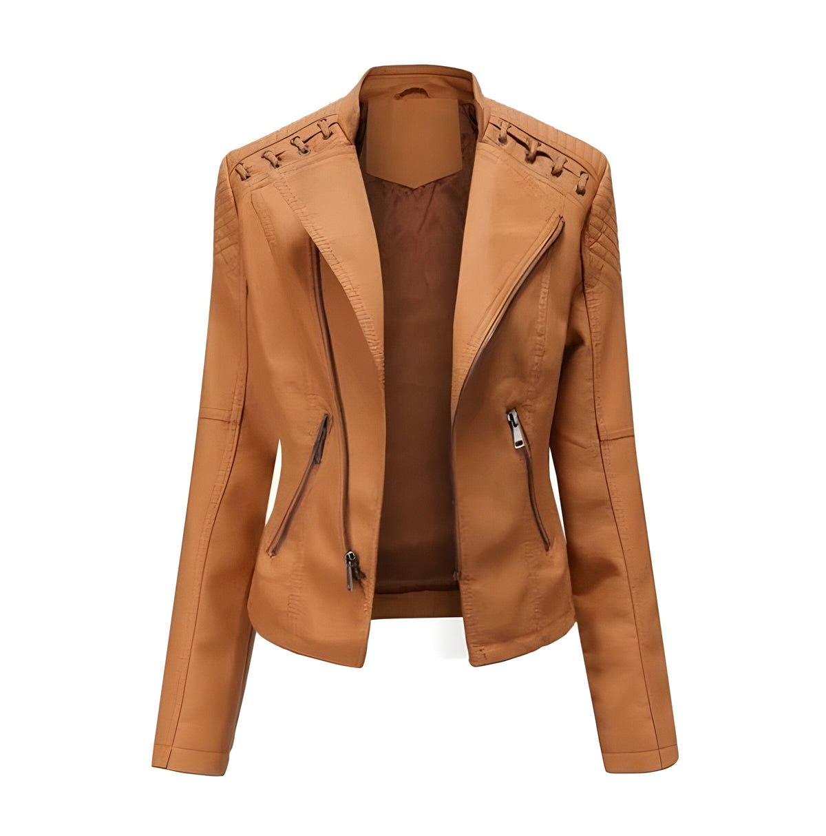 Classic Lambskin Leather Jacket for Women with Full Zip Closure and Pockets