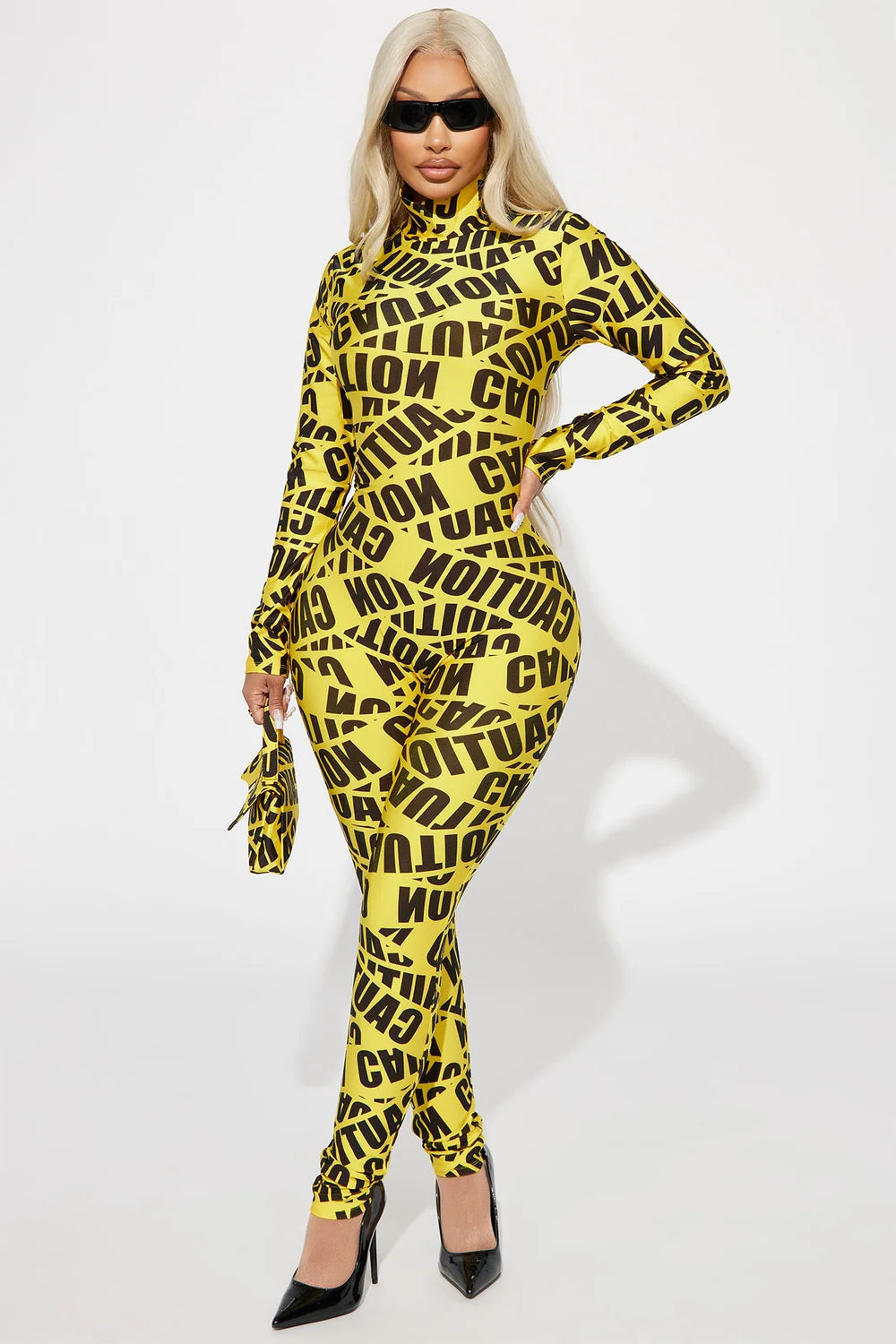 Caution Tape Rave and Halloween Costume with Graphic Straps and Crop Top