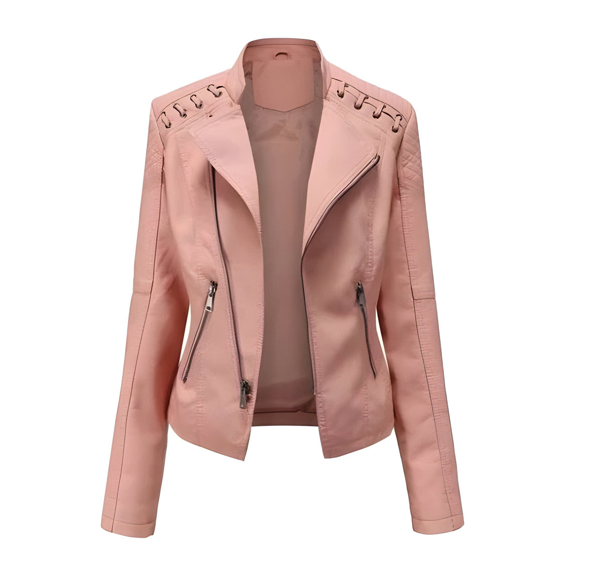 Classic Lambskin Leather Jacket for Women with Full Zip Closure and Pockets