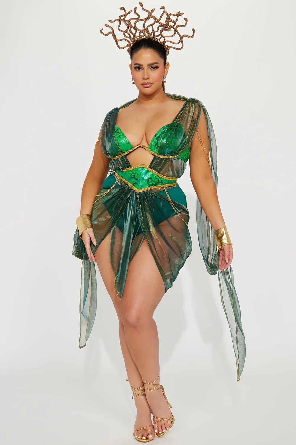 Serpent Queen Costume Set with Metallic Scale Print and Headpiece