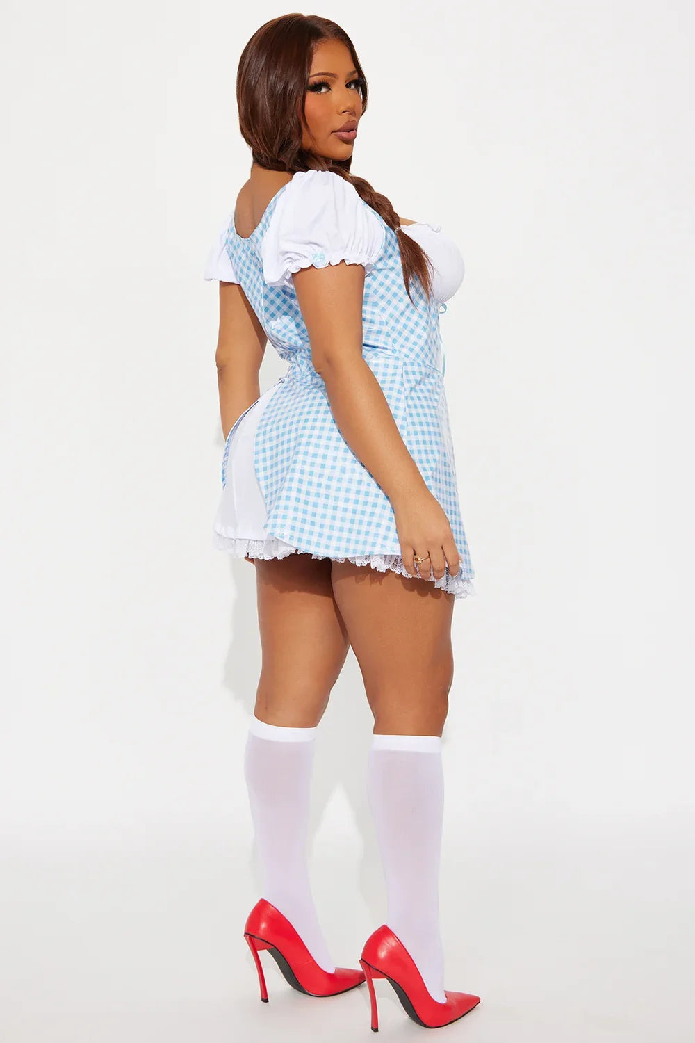 Blue and White Patterned Two Piece Costume Set with Matching Knee High Socks