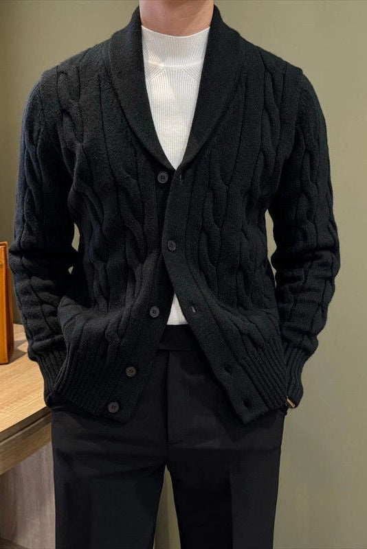 Cable Knit Cardigan with Button Front and Ribbed Cuffs, Pill Resistant