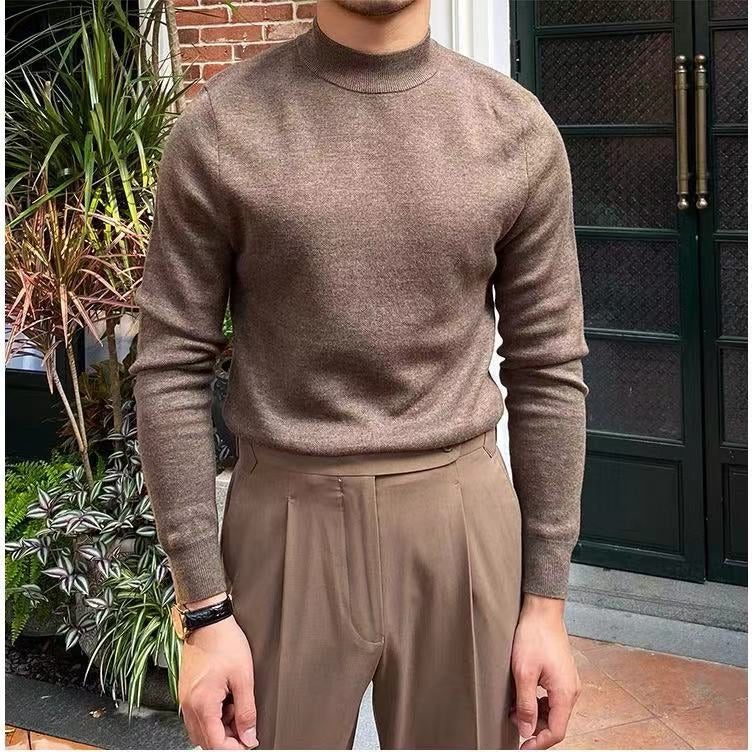 Mock Neck Sweater with Structured Shoulders and Breathable Knit Fabric