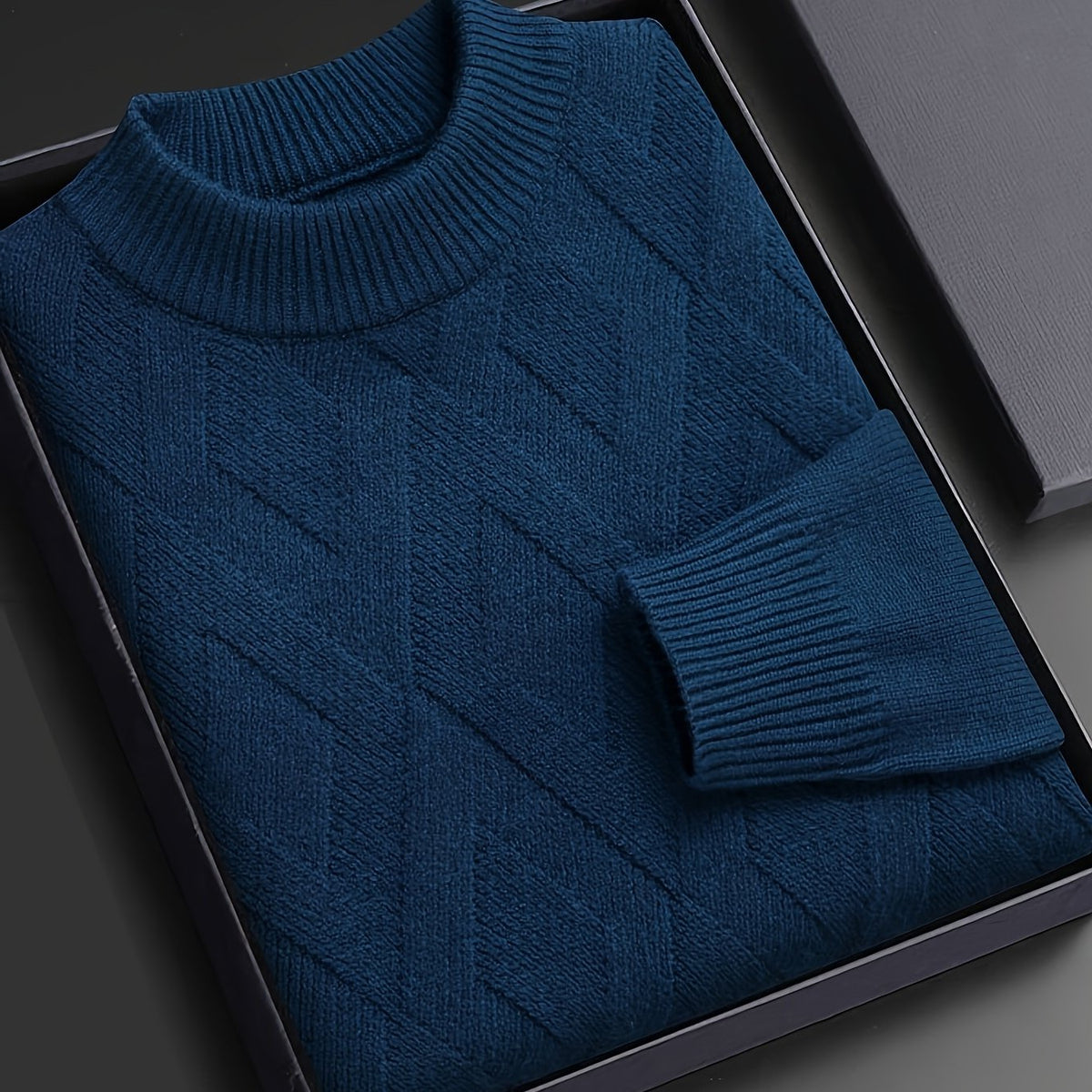 Mock Neck Sweater with Diagonal Knit Texture and Ribbed Collar