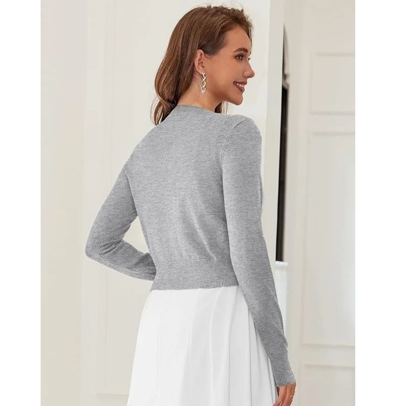 Cropped Cardigan Bolero Shrug for Women, Button Down Long Sleeve Knit Sweater for Dresses and Jeans