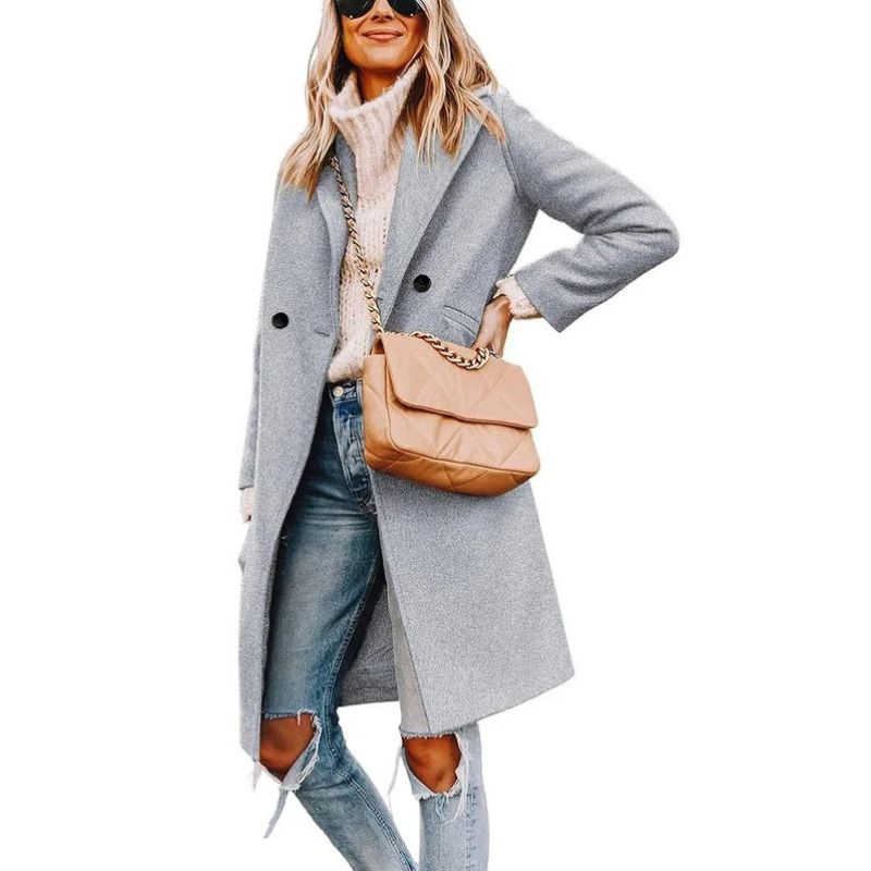 Womens Wool Peacoat, Double Breasted Coat with Notch Lapel