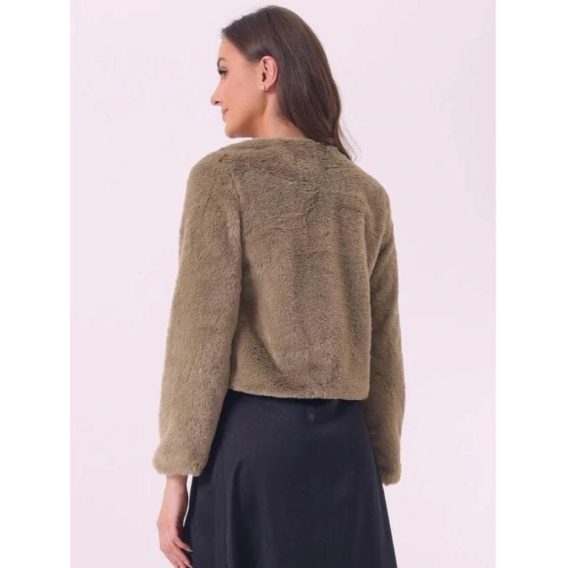 Womens Cropped Faux Fur Jacket, Long Sleeve Wedding Bolero Coat