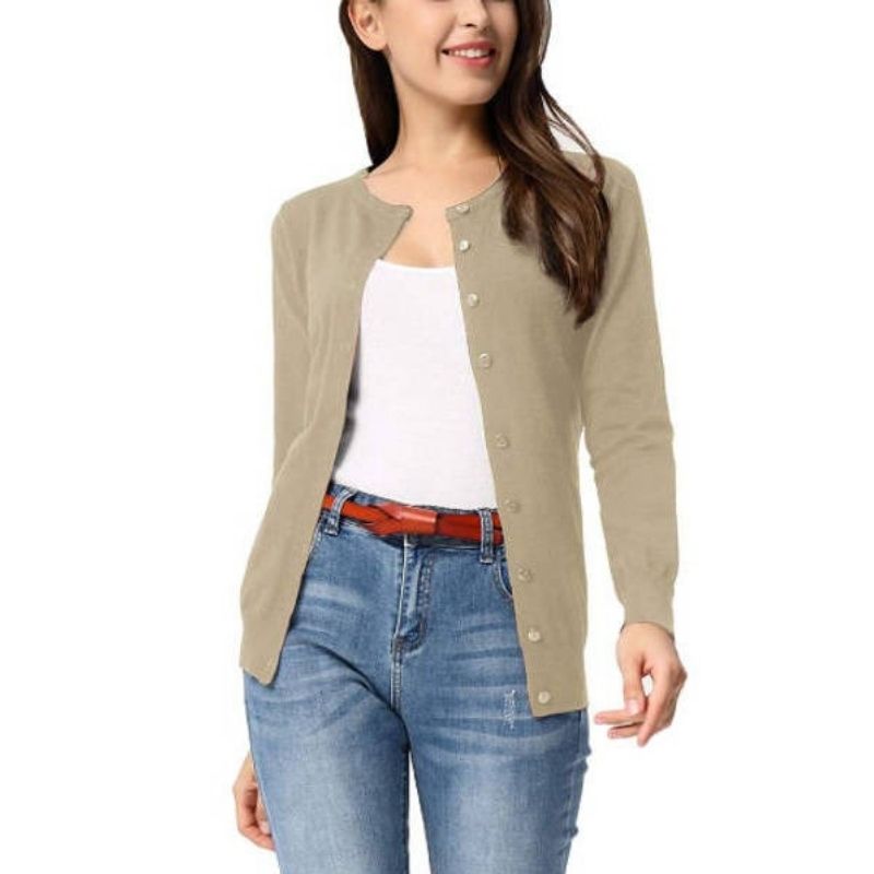 Womens Long Sleeve Knit Cardigan - Open Front Button Down Sweater