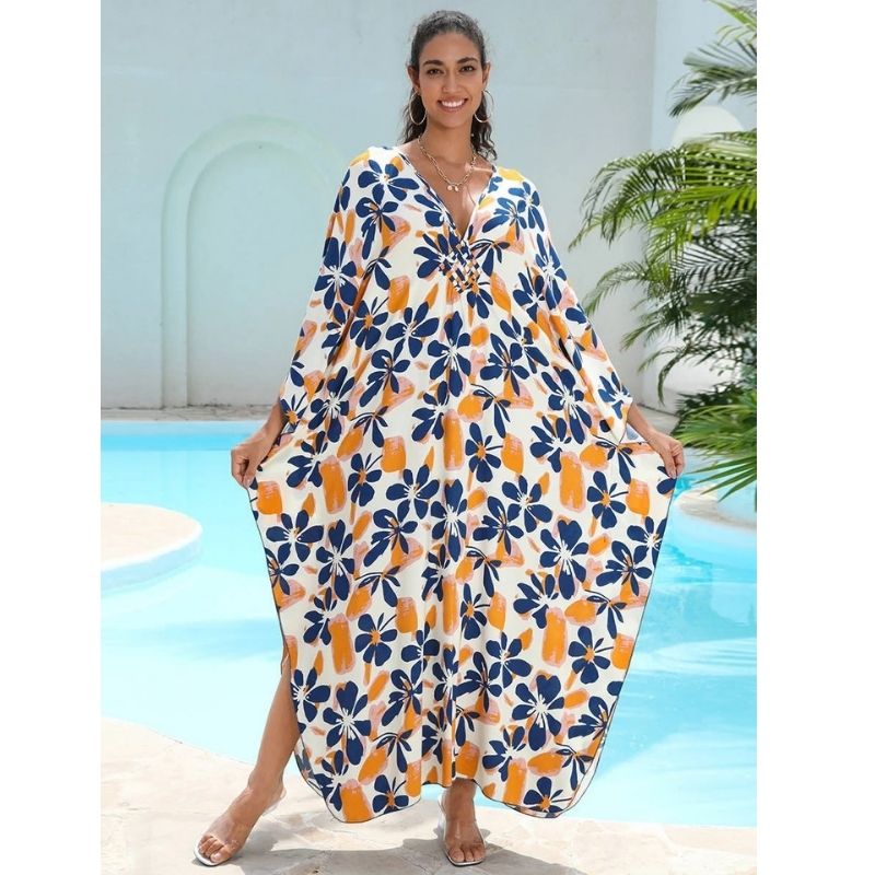 Moomoo Dresses for Women, Plus Size Hawaiian Batwing Sleeve Kaftan Beach Cover Up Dress