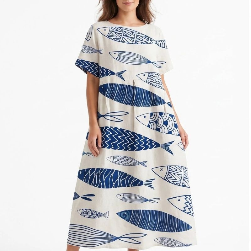 Womens Floral A Line Midi Dress, Short Sleeve Casual Summer Dress