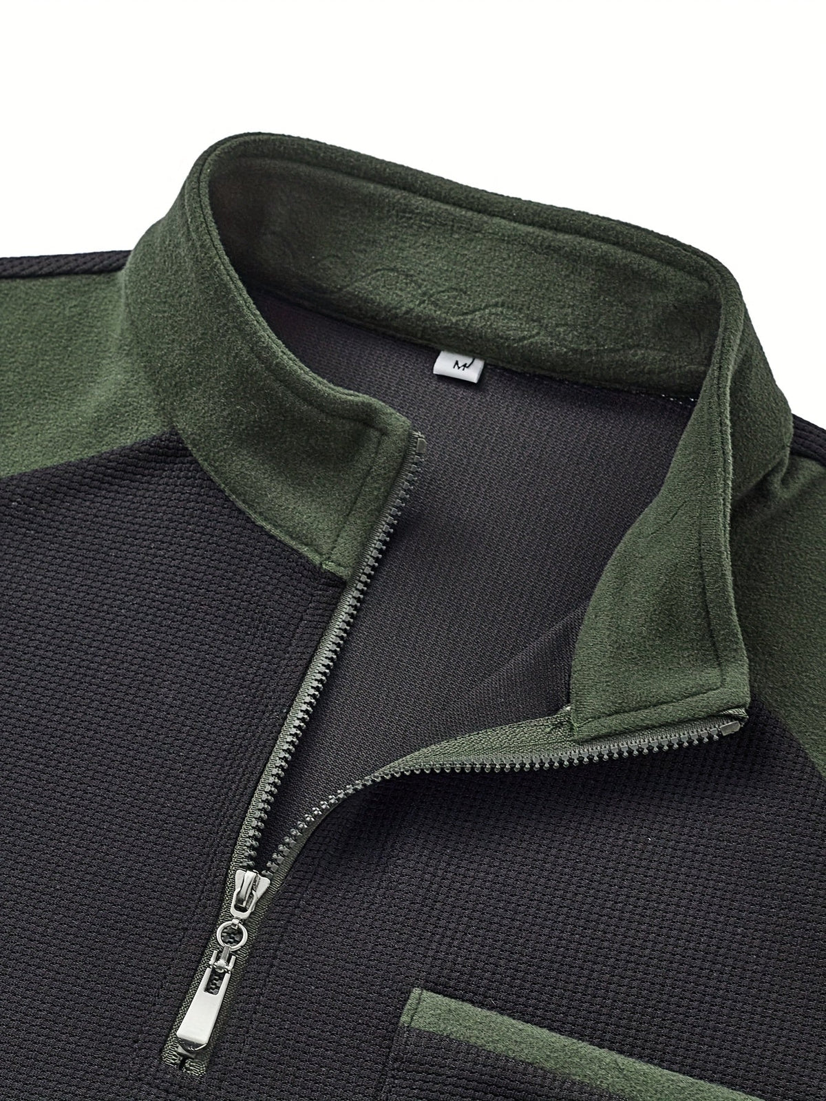 Textured Color Block Quarter Zip Pullover with Stand Collar and Tailored Fit