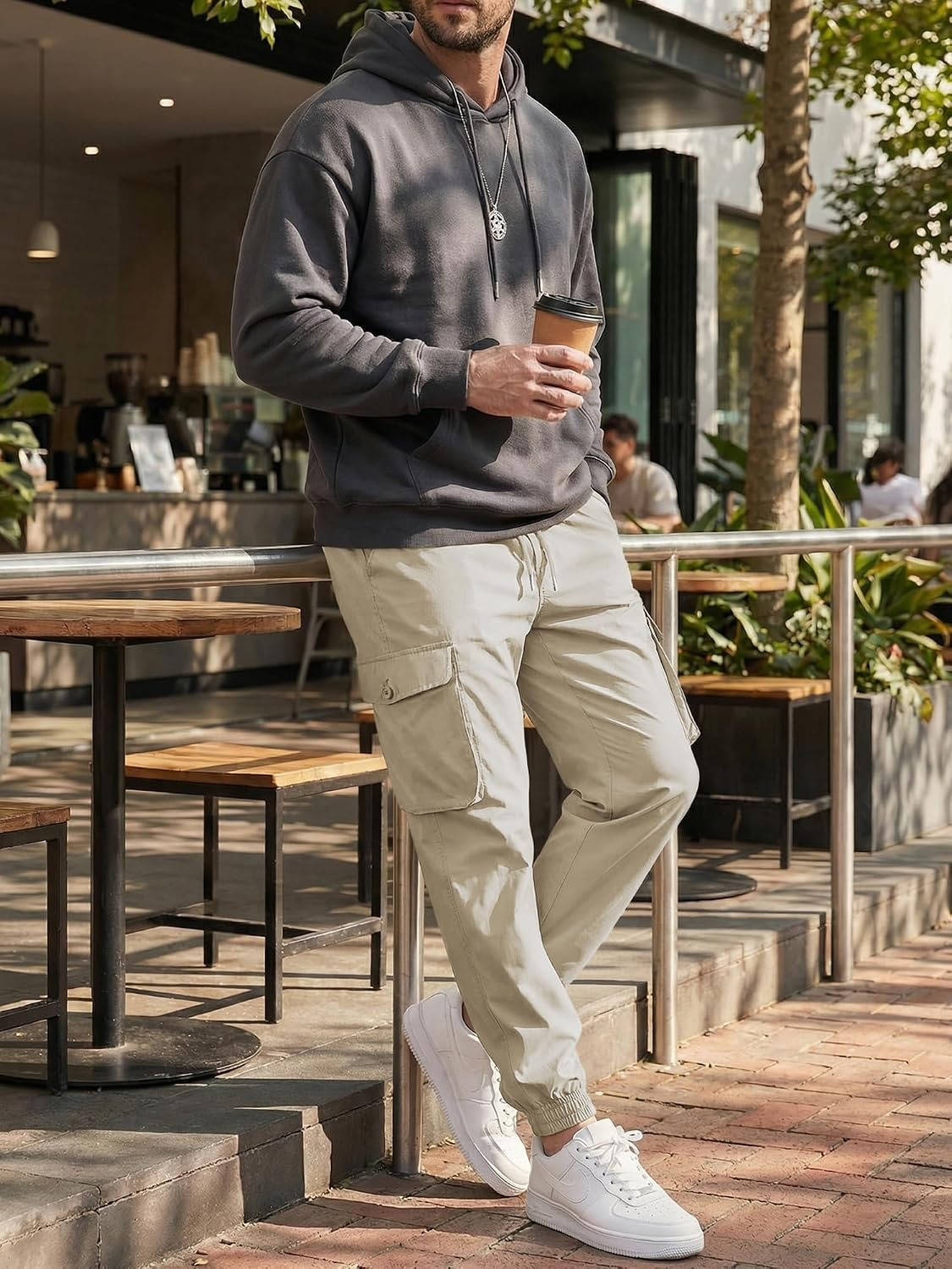 Mens Casual Cargo Jogger Pants, Stretch Elastic Waist Drawstring Tapered Sweatpants with Pockets