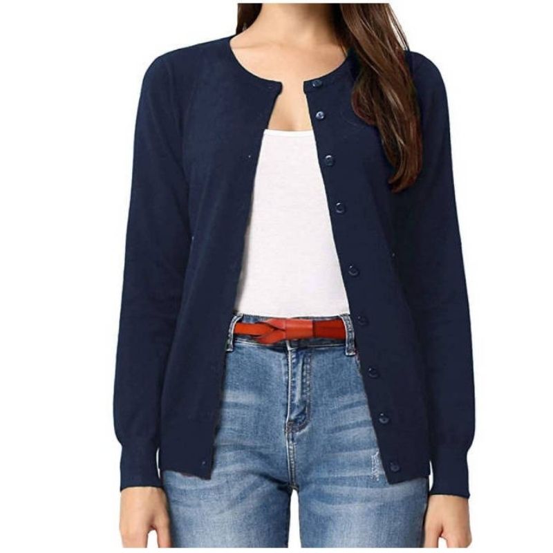 Womens Long Sleeve Knit Cardigan - Open Front Button Down Sweater