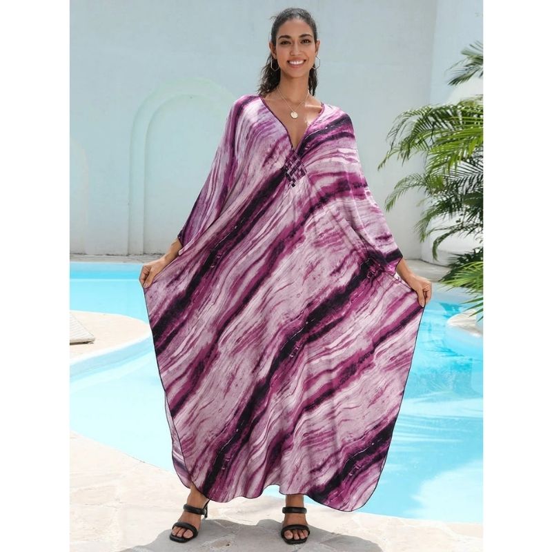 Moomoo Dresses for Women, Plus Size Hawaiian Batwing Sleeve Kaftan Beach Cover Up Dress