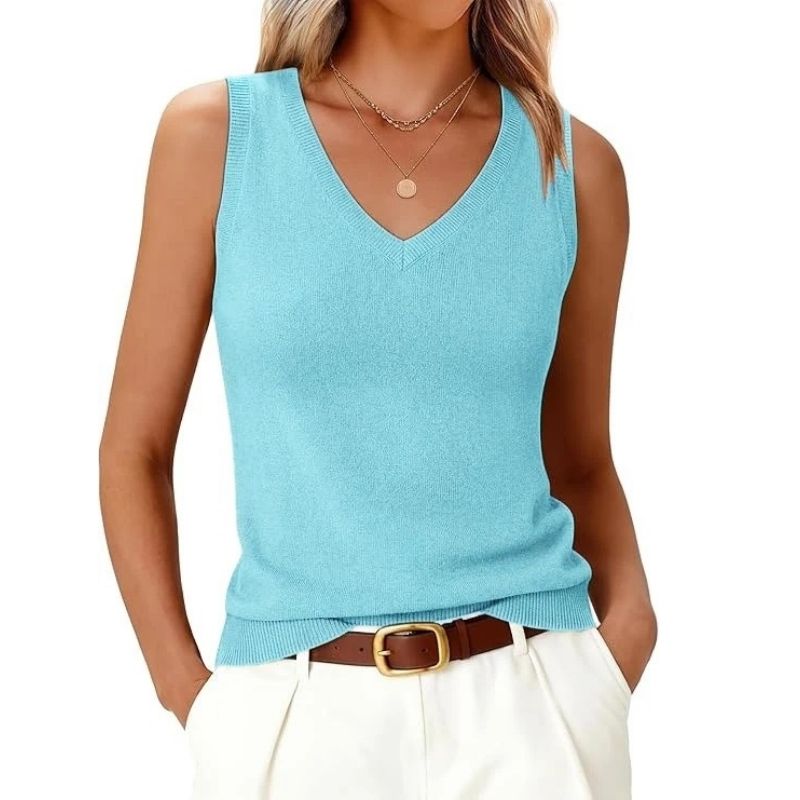 Womens Wool Blend Tank Tops, V Neck Sleeveless Sweater, Business Casual Work Knit Shirt, Slim Fit Summer Outfit
