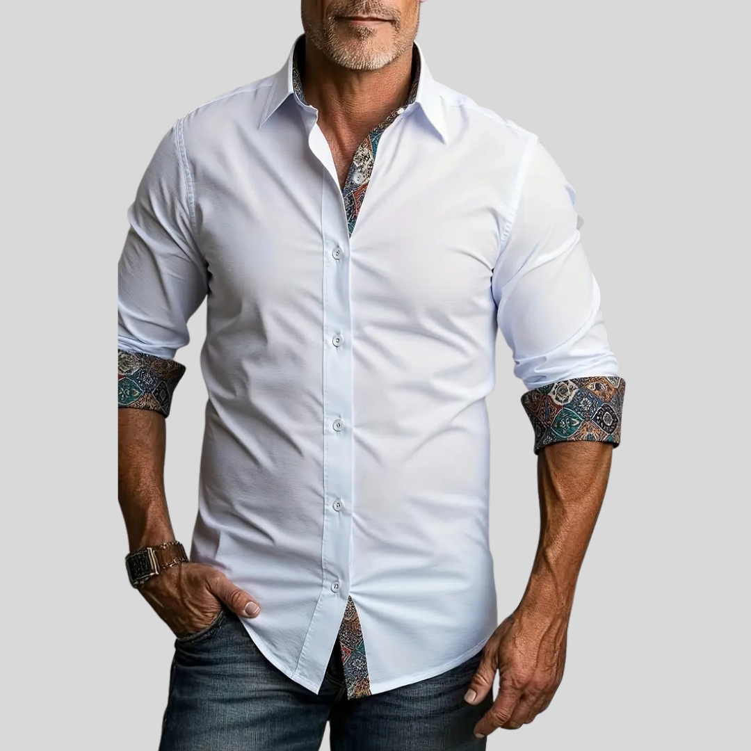 Button Up Dress Shirt with Contrast Collar and Cuffs Modern Tailored Fit