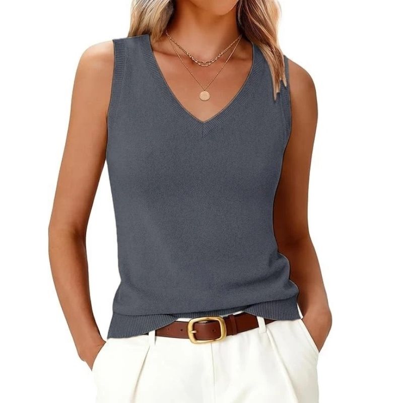 Womens Wool Blend Tank Tops, V Neck Sleeveless Sweater, Business Casual Work Knit Shirt, Slim Fit Summer Outfit