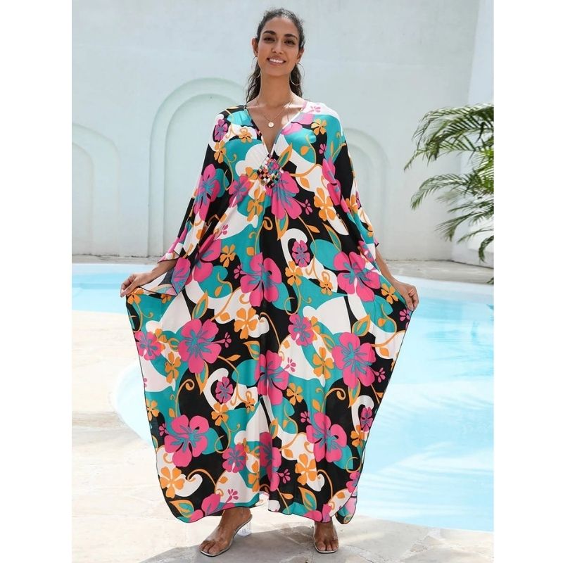 Moomoo Dresses for Women, Plus Size Hawaiian Batwing Sleeve Kaftan Beach Cover Up Dress