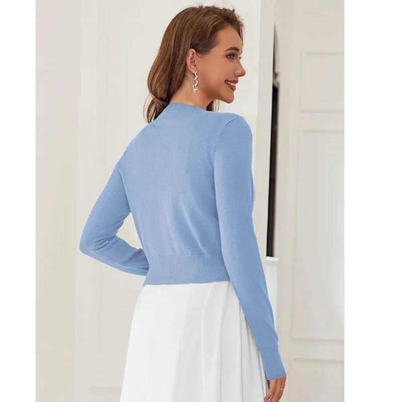 Cropped Cardigan Bolero Shrug for Women, Button Down Long Sleeve Knit Sweater for Dresses and Jeans