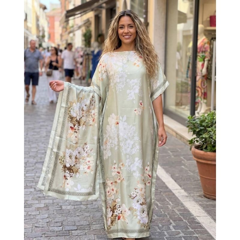 Moomoo Dresses for Women, Bohemian Printed Long Dress and Scarf Set Beach Vacation Matching Outfit