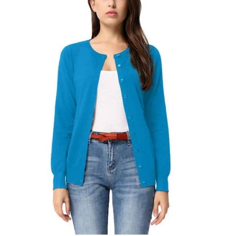 Womens Long Sleeve Knit Cardigan - Open Front Button Down Sweater
