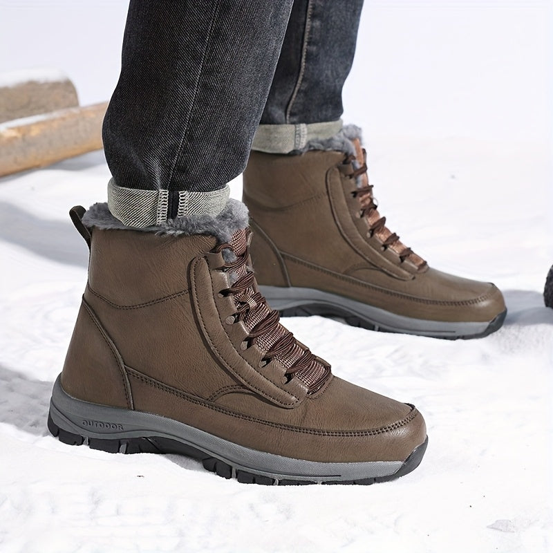 Winter Trail Boots with Plush Lining and Deep Tread Sole, Above Ankle Lace Up