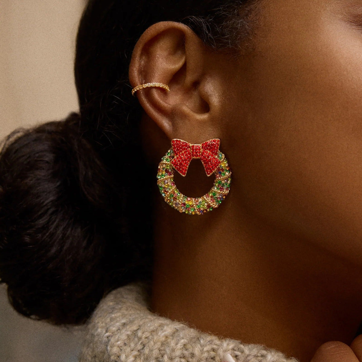 Wreath Stud Earrings with Multicolored Lights and Pavé Sparkle Details