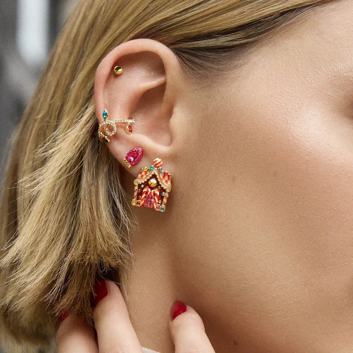 Festive Light Ear Cuff with Glass Stones and Adjustable Cartilage Clip