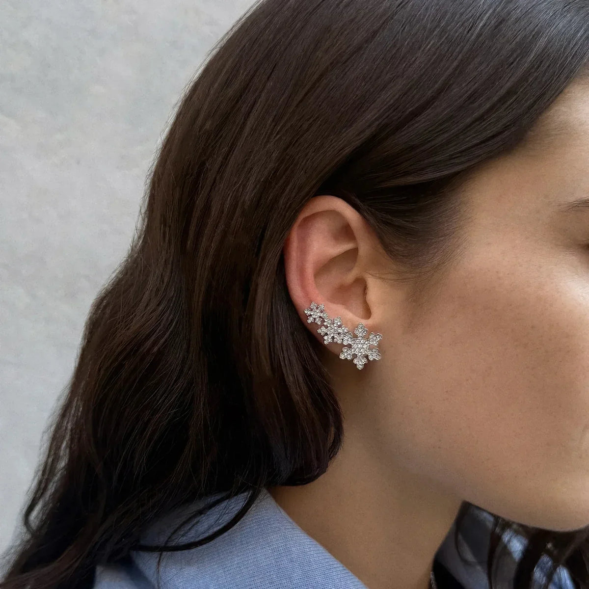 Snowflake Crystal Crawler Earrings for Winter Holidays